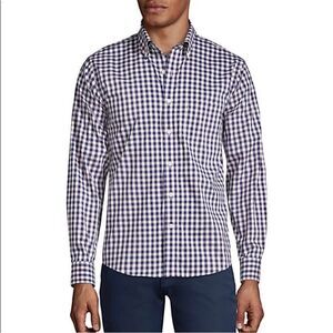 Lands' End Men’s Blue White Check Long Sleeve Button-Down Shirt Traditional Fit